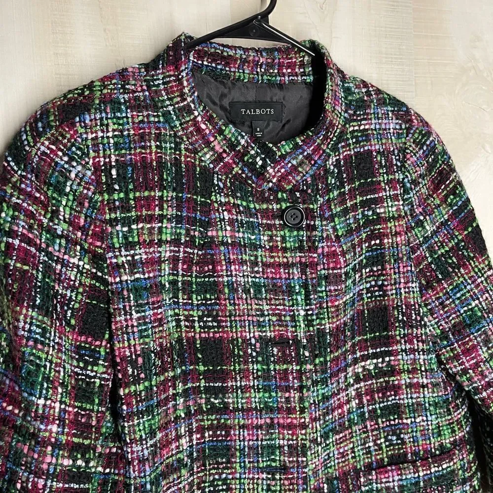 Talbots black‎ and multi color tweed blazer 3 button, size 8